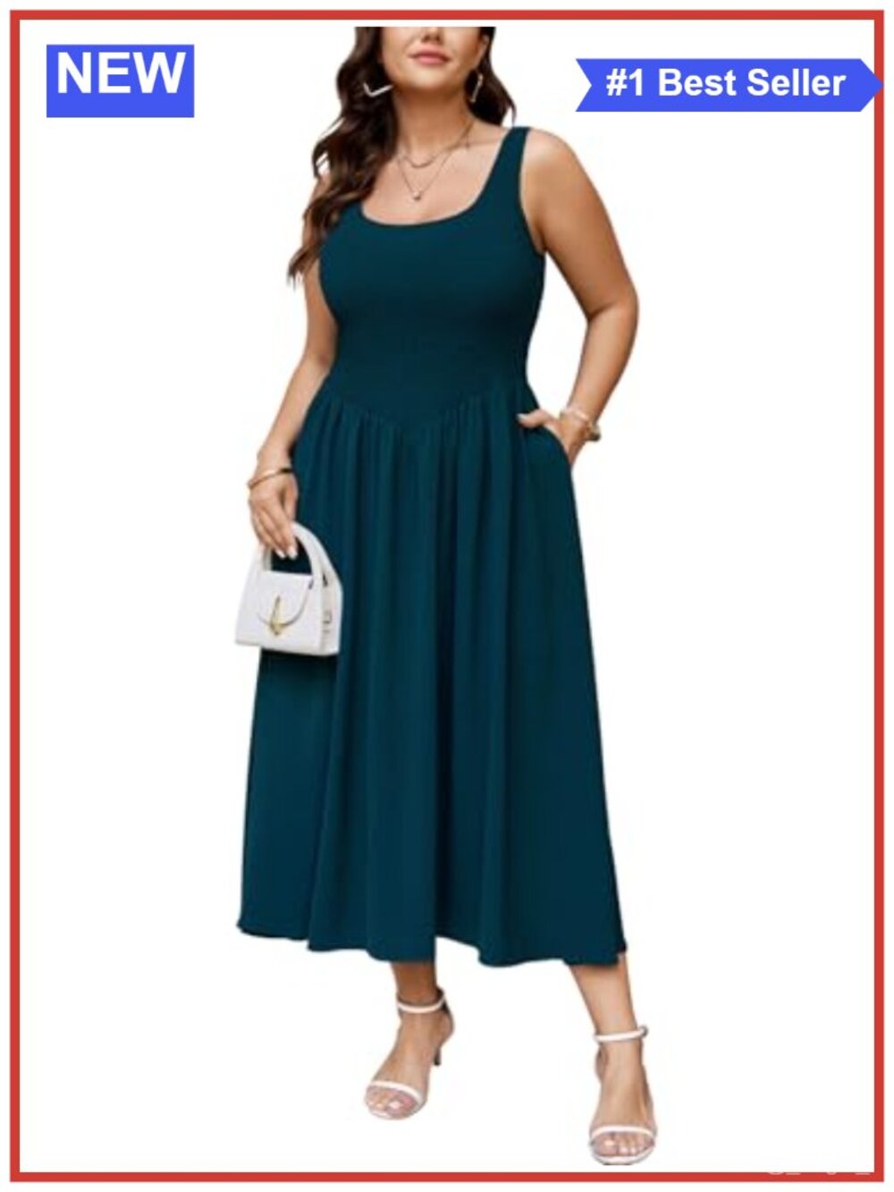 Plus Size Smocked A-Line Maxi Dress Sleeveless Flowy Beach Vacation